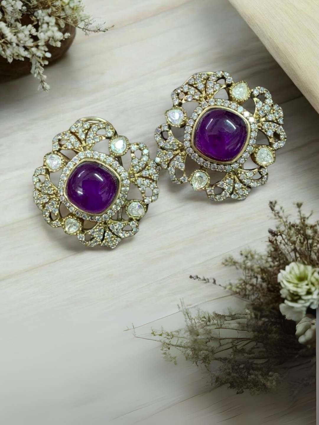 Ishhaara Violet Contemporary Stone Studded Studs