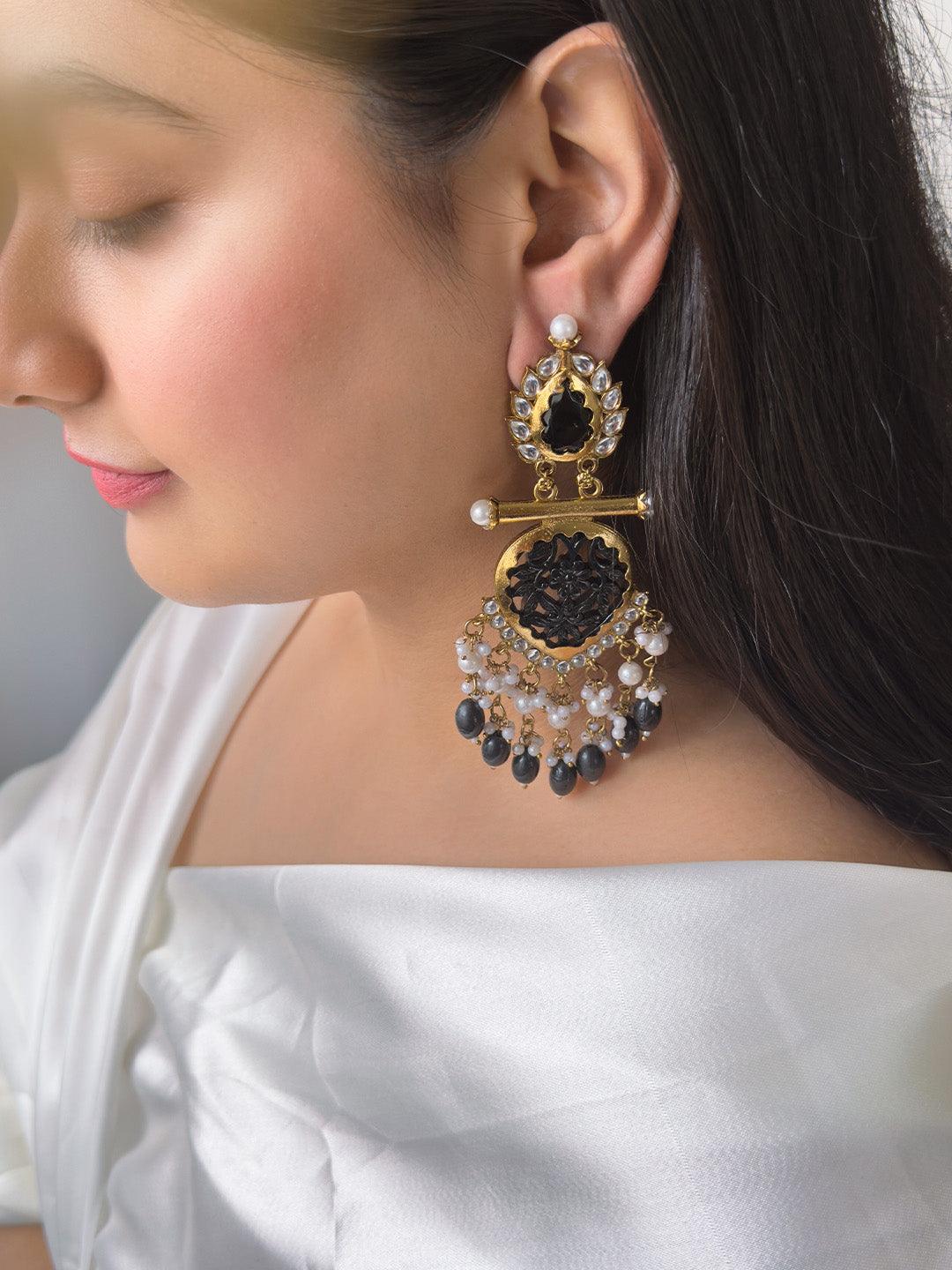 Ishhaara Violet Cutwork Chandbali Earrings