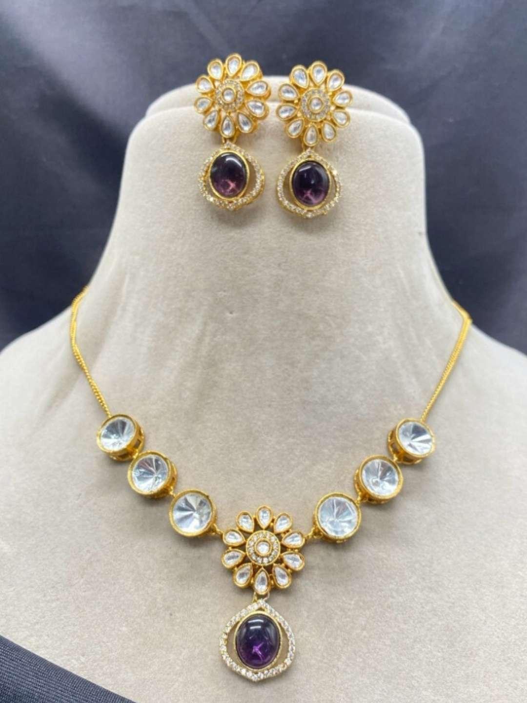 Ishhaara Violet Designer Kundan Polki Party Necklace