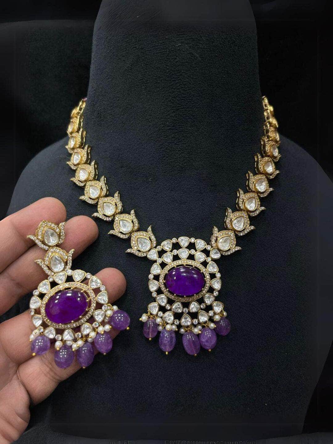 Ishhaara Violet Doublet Stone Uncut Polki Necklace Set