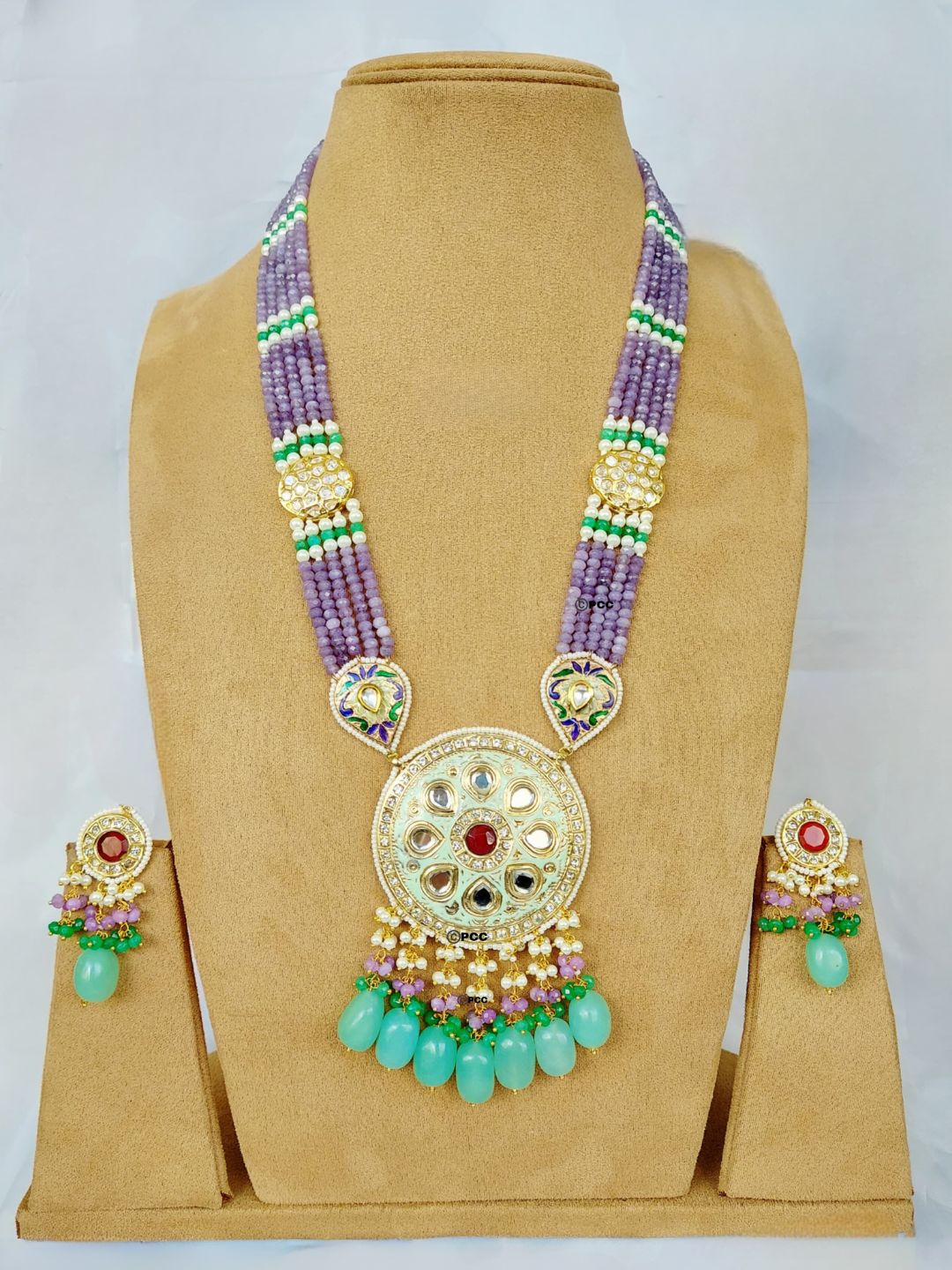 Buy Gold Plated Pink Beaded And Kundan Jewellery Set Online Ishhaara