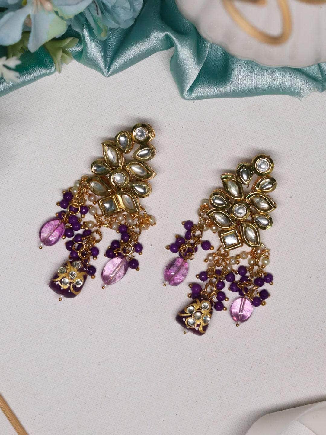 Ishhaara Kundan Precious Stone Earrings Light Pink