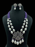 Ishhaara Violet Lotus Shaped Pendant Studded Long Necklace