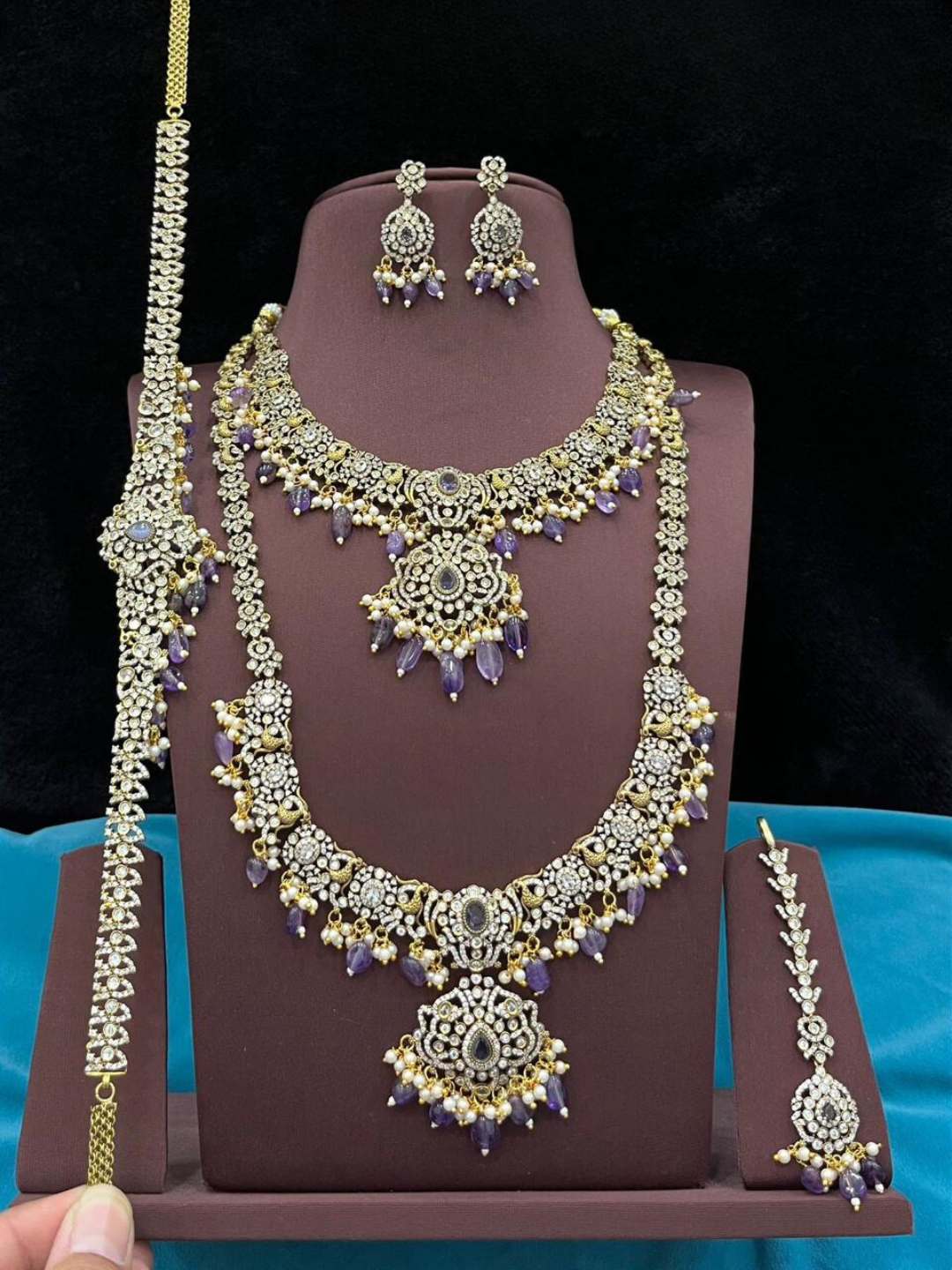 Ishhaara Green Premium Quality Ad Cz Stone Studded Victorian Bridal Set