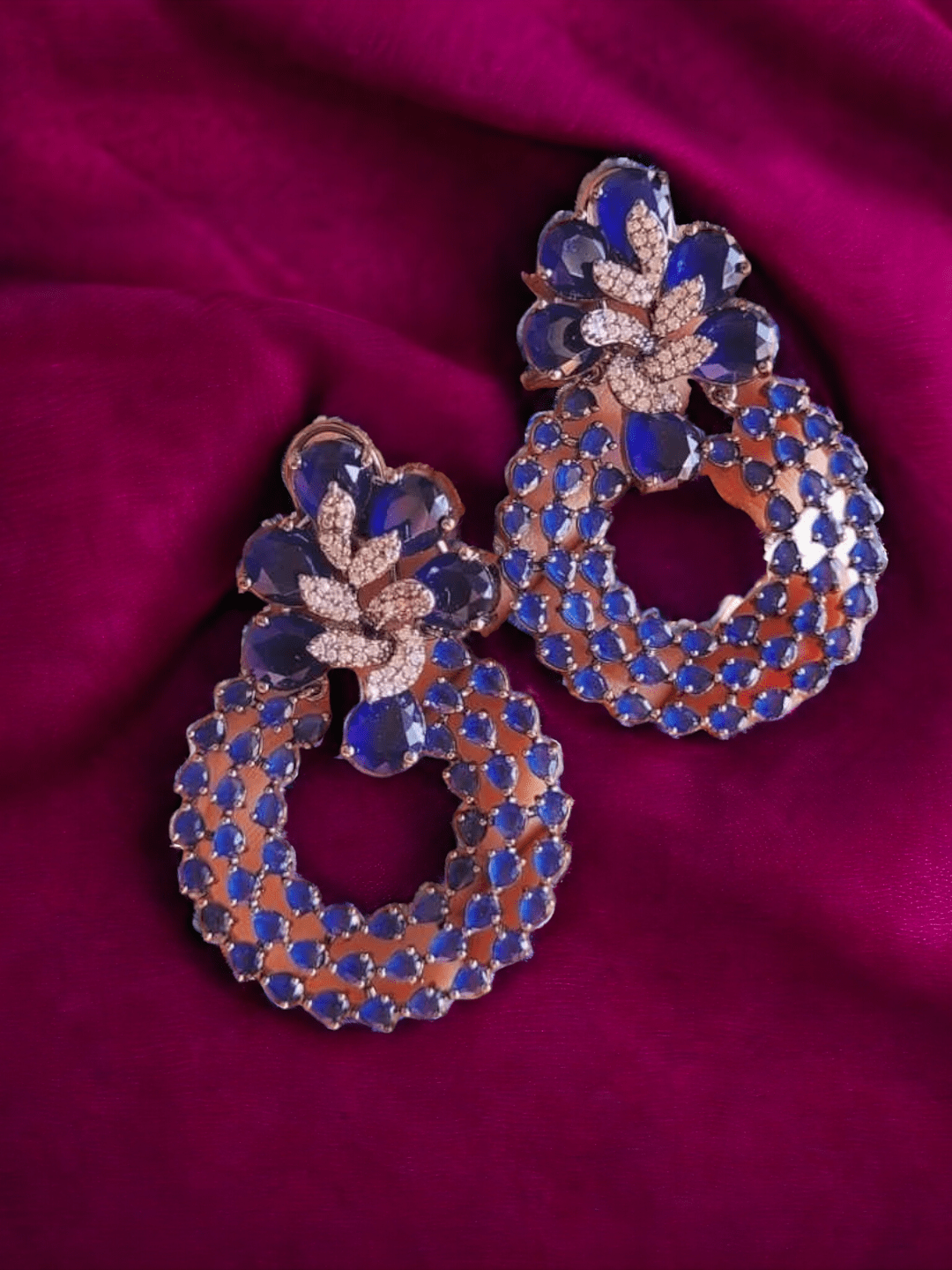 Ishhaara Violet Round Colorful Glam Rhinestone Earrings