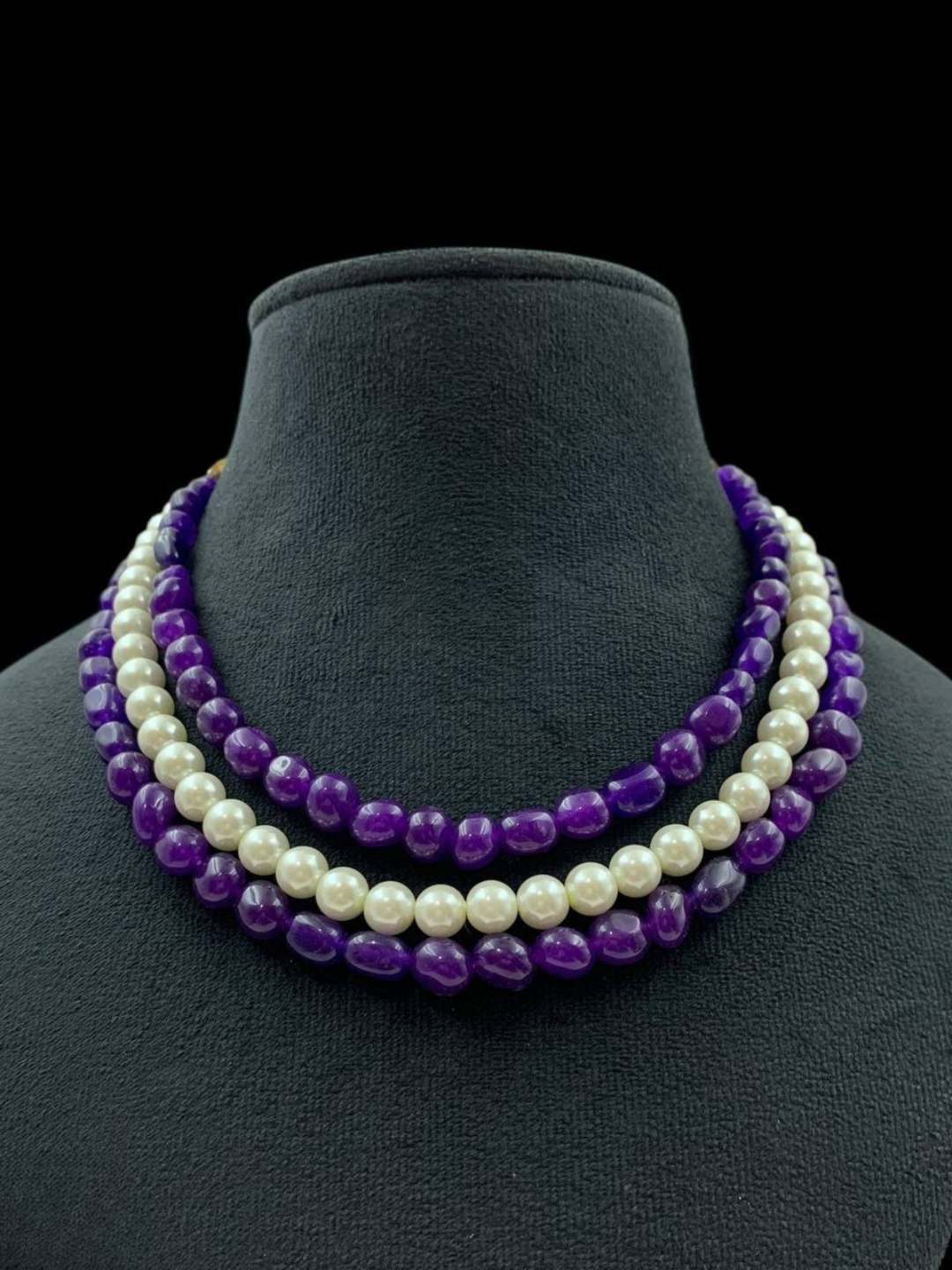 Ishhaara Violet Triple Line Pearl Choker