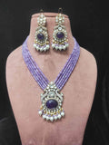 Ishhaara Victorian Finish Long Peacock Design Uncut Necklace Set