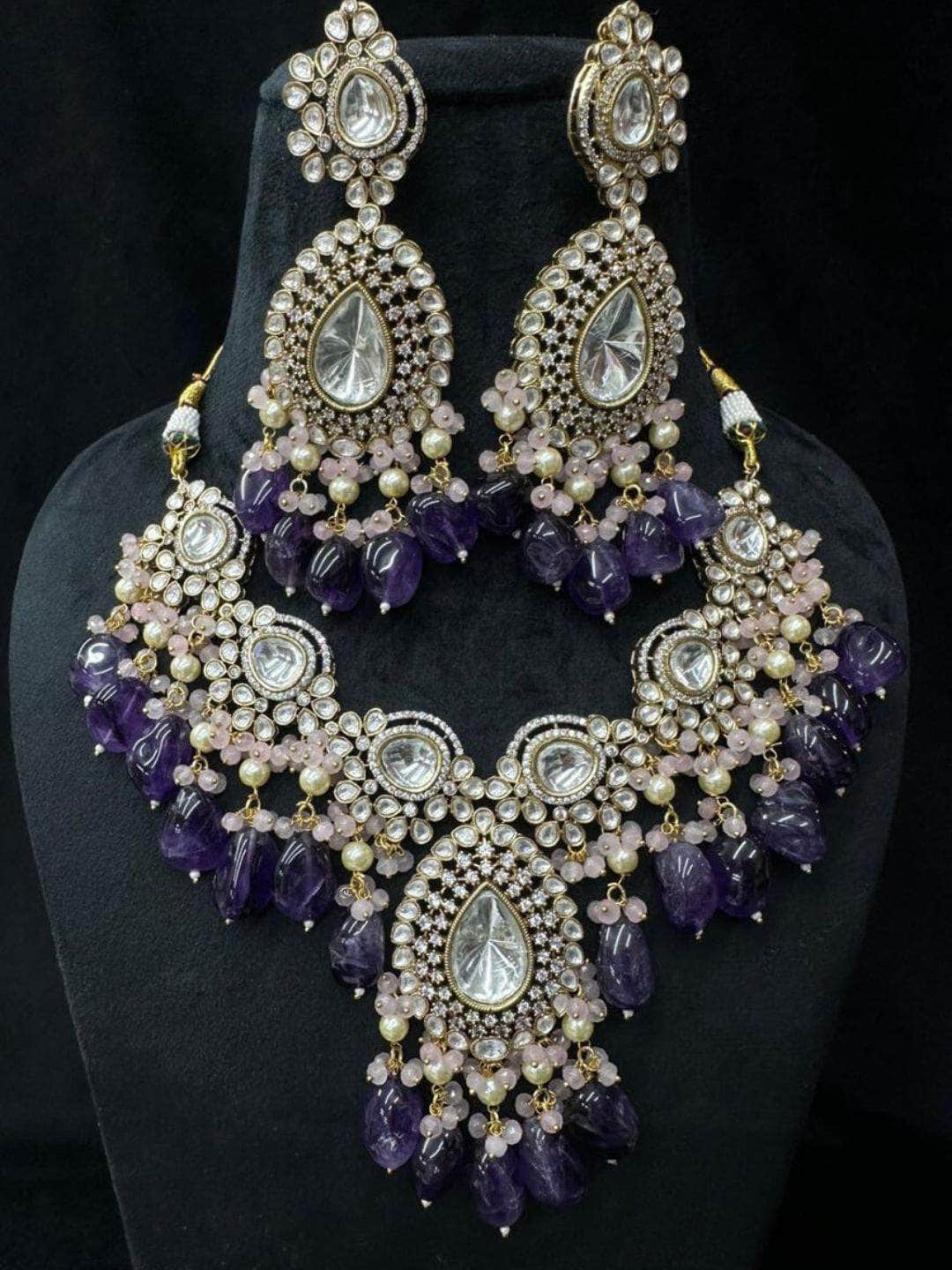 Ishhaara Violet Victorian Semiprecious Pearl Drop Necklace