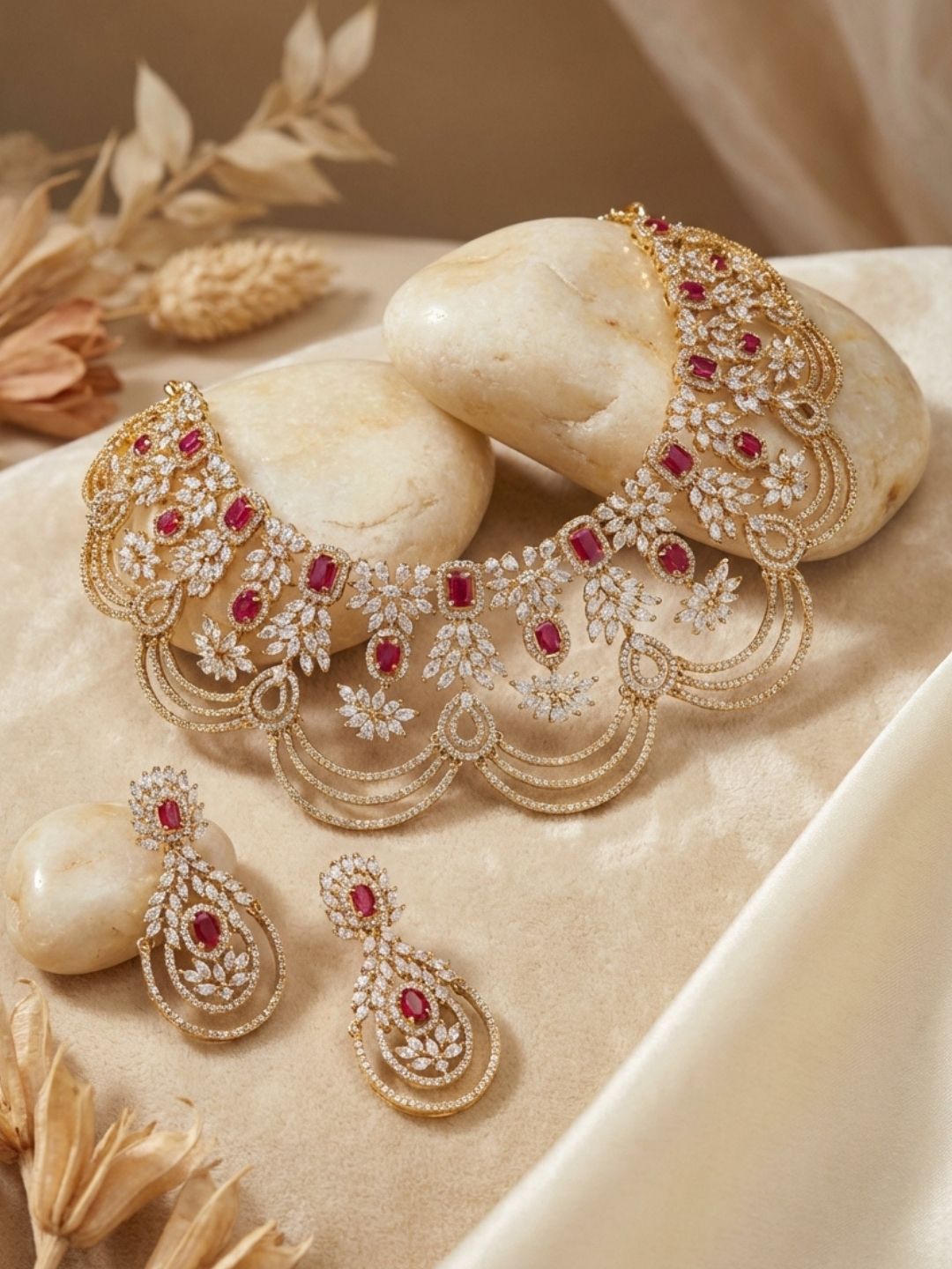 Ishhaara Water Drop Ruby Diamond Choker Necklace