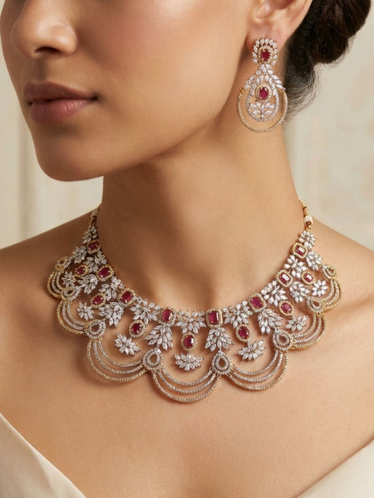 Ishhaara Water Drop Ruby Diamond Choker Necklace