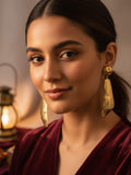 Ishhaara Wavy Textured Teardrop Gold Earrings