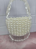 Ishhaara White  Pearl Bag With Hangings