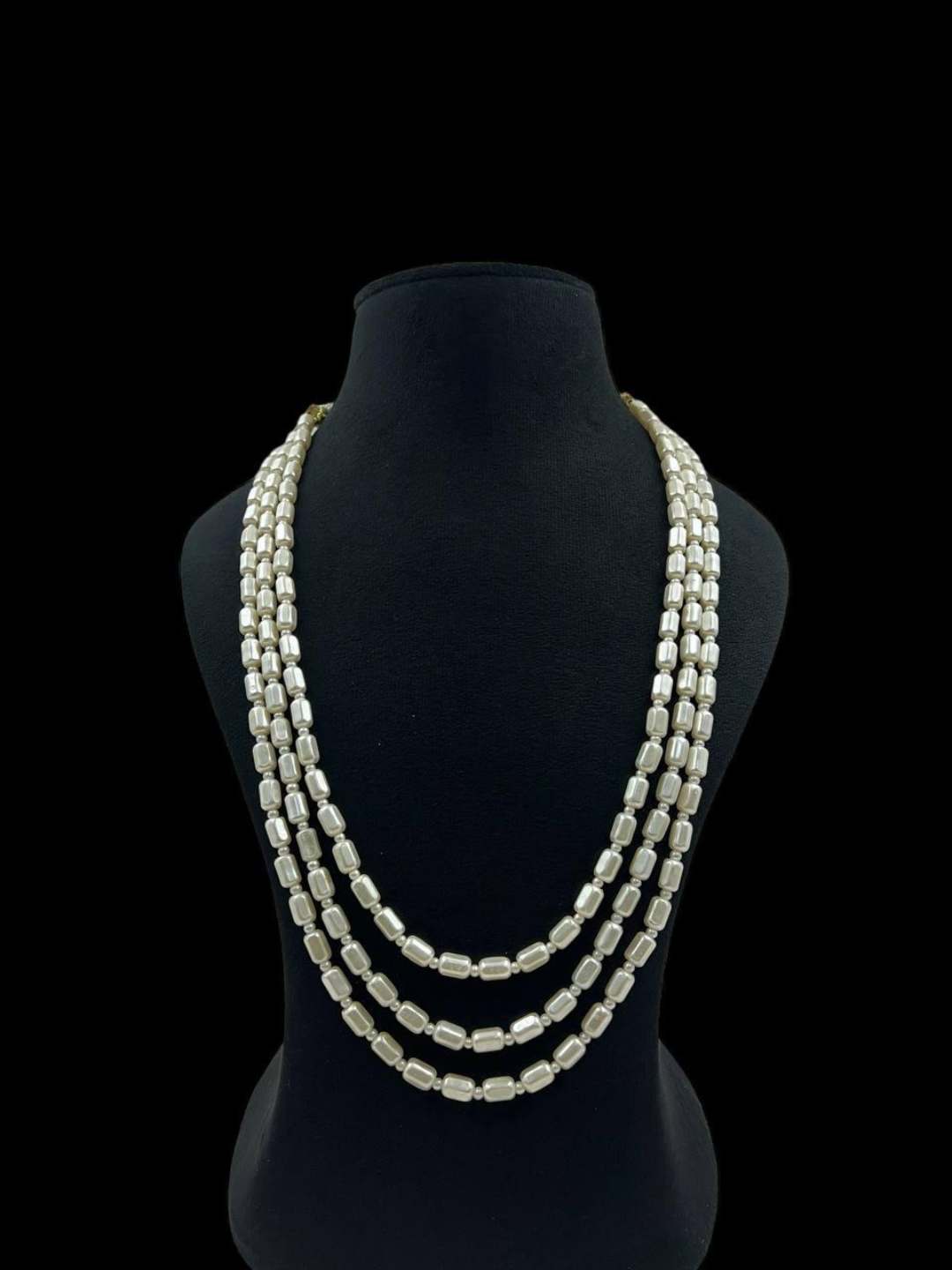 Ishhaara White 3 Line Pearl Mala Necklace