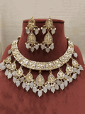Ishhaara White 3 Patch Moti Necklace Set