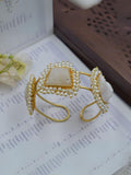 Ishhaara White 3 Stone Square Raw Crystal Bangles With Pearls