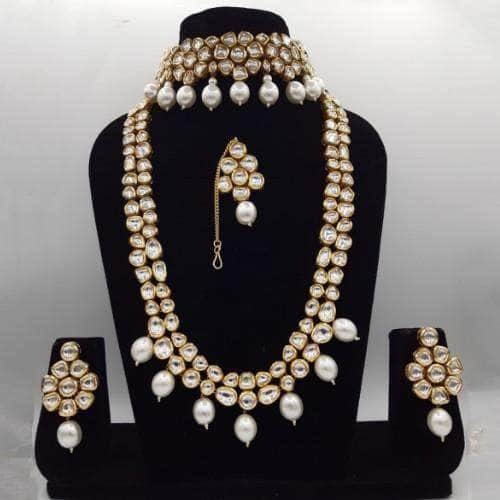 Ishhaara Maroon Abstract Kundan Long Short Necklace Set