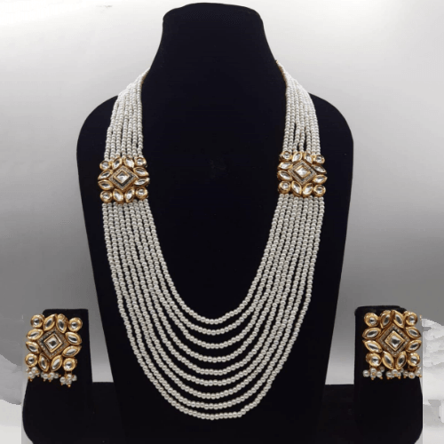 Ishhaara White AD Kundan Side Patch Necklace Set