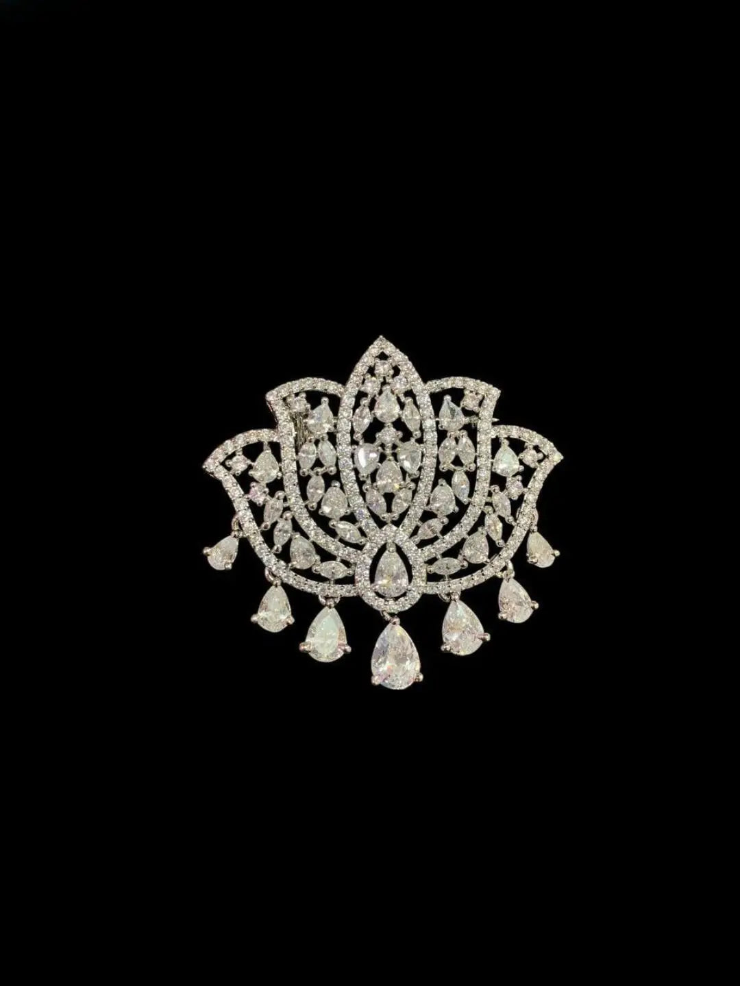 Ishhaara White Ad Stone Studded Lotus Shaped Brooch