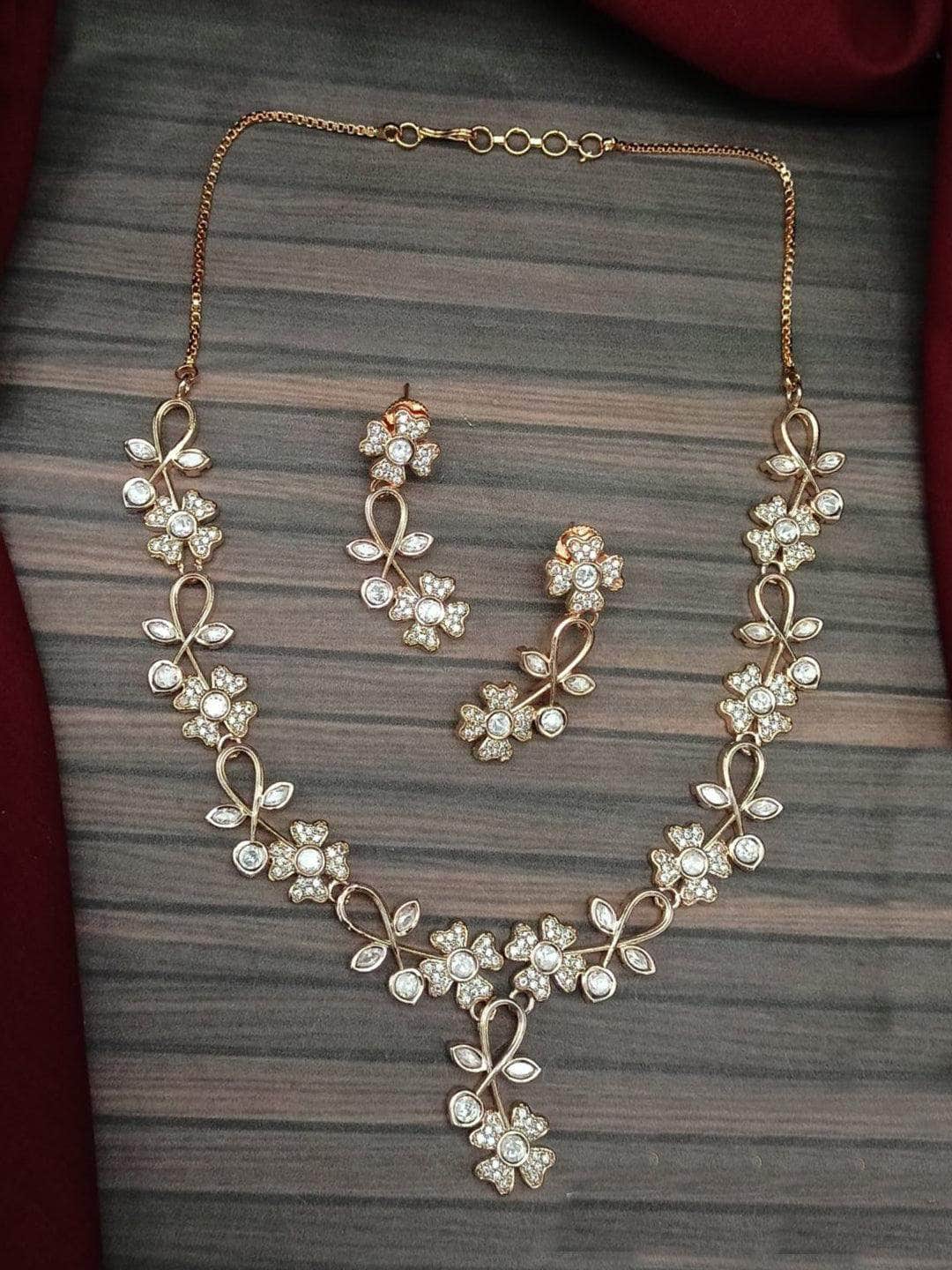 Ishhaara White American Diamond Necklace Set With Earrings