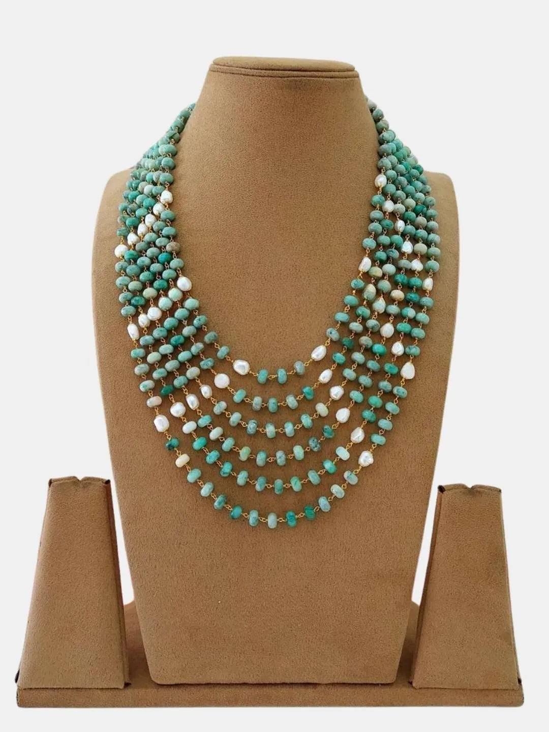 Ishhaara White And Cyan Blue Crystal Beaded Layered Necklace