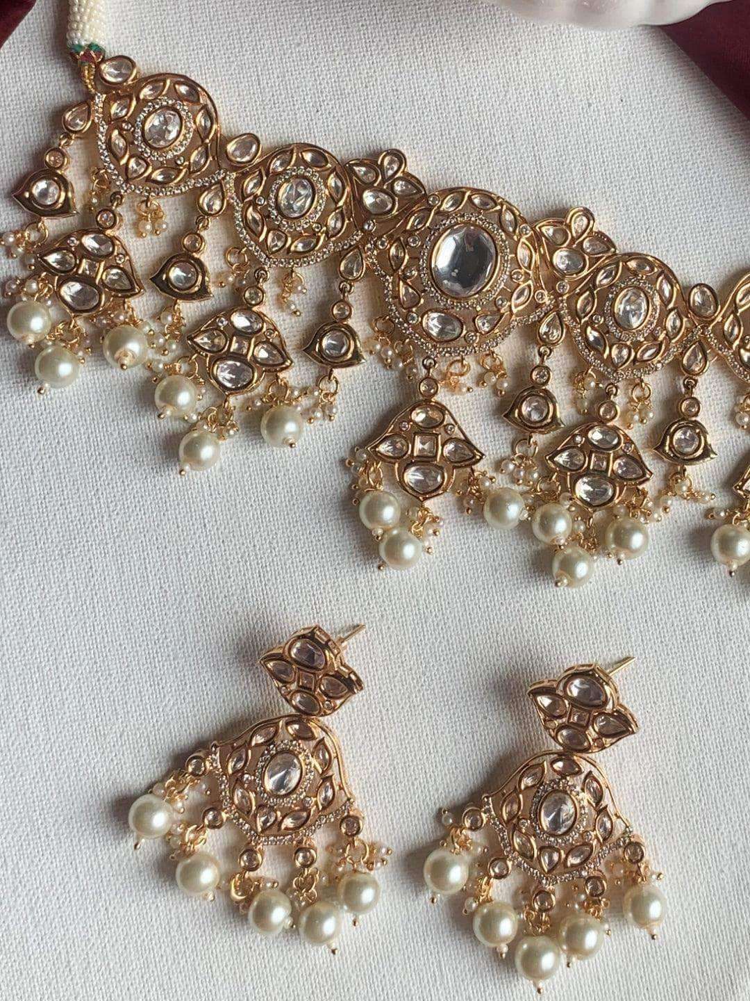 Ishhaara White And Gold Pearls Choker Set