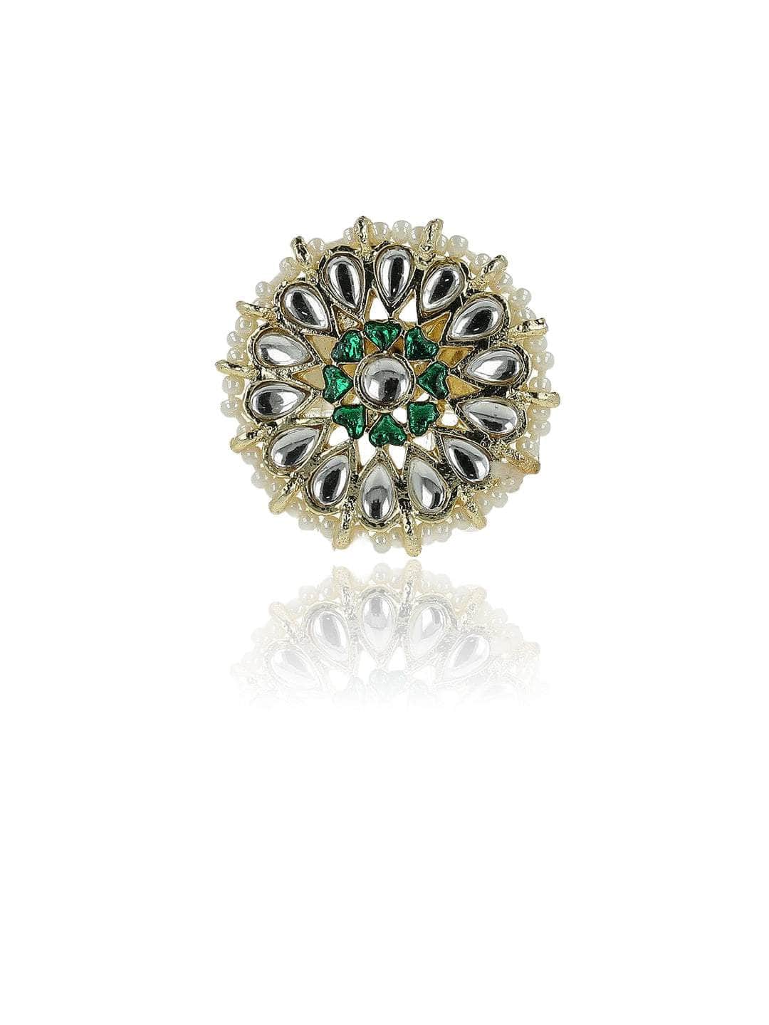 Ishhaara White And Green Kundan Ring