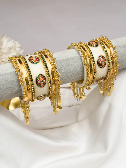 Ishhaara White Antique Kundan Studded Chooda Set