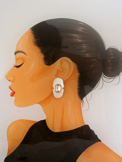 Ishhaara White Carved Natural Coral Oval Earrings