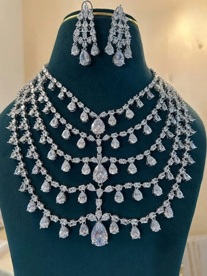 Ishhaara White Charming Diamond Bridal Layered Necklace Set