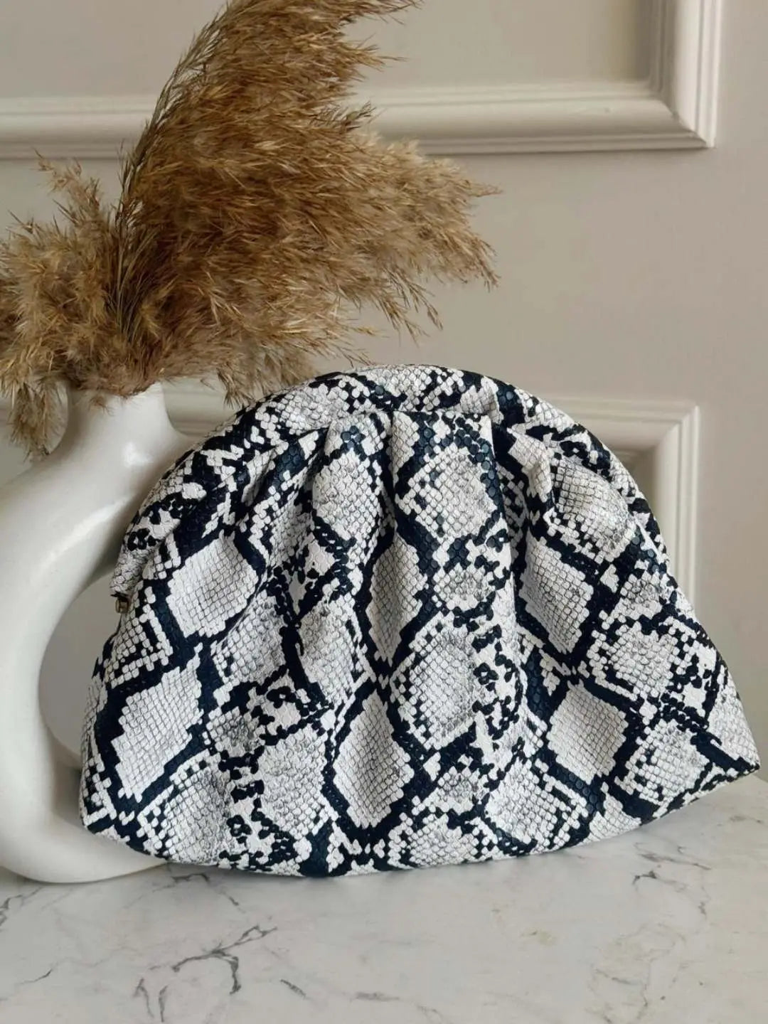Ishhaara Grey Crescent Frame Faux Leather Cloud Bag