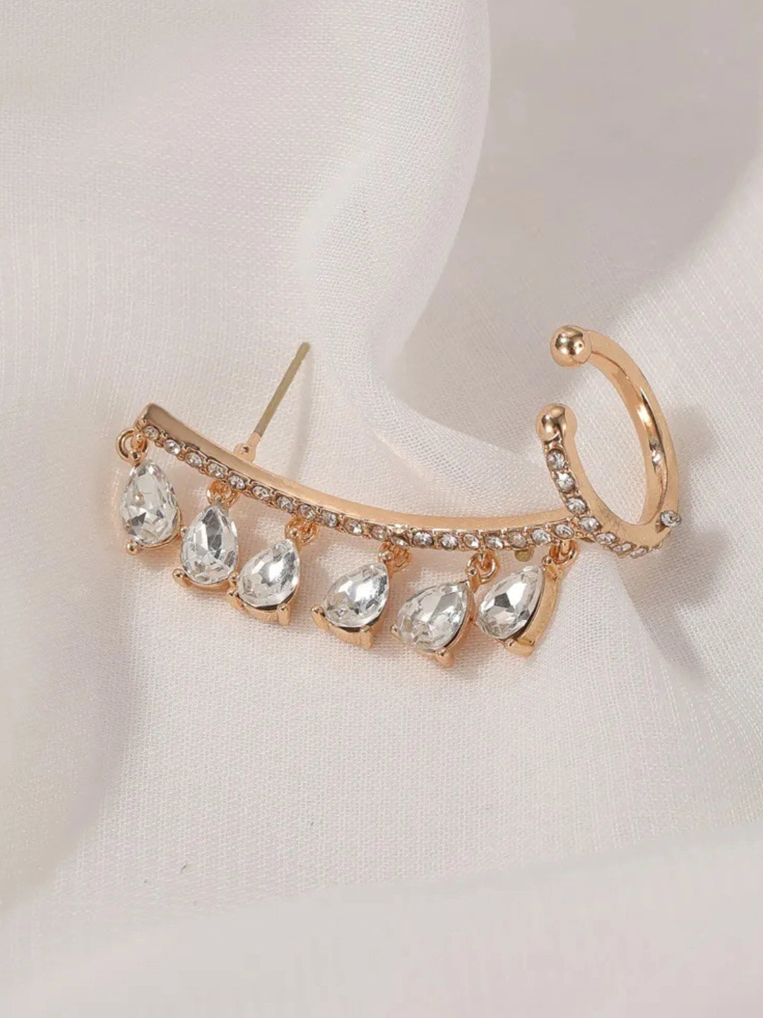 Ishhaara White Crystal Drop Earcuff Earrings