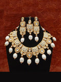 Ishhaara White Cut Kundan Meena Pearls Necklace Earring And Teeka Set