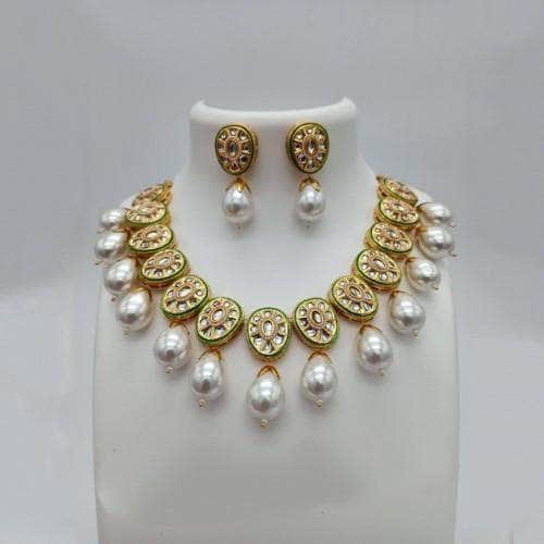 Ishhaara White Cut Work Kundan Baroque Pearl Set