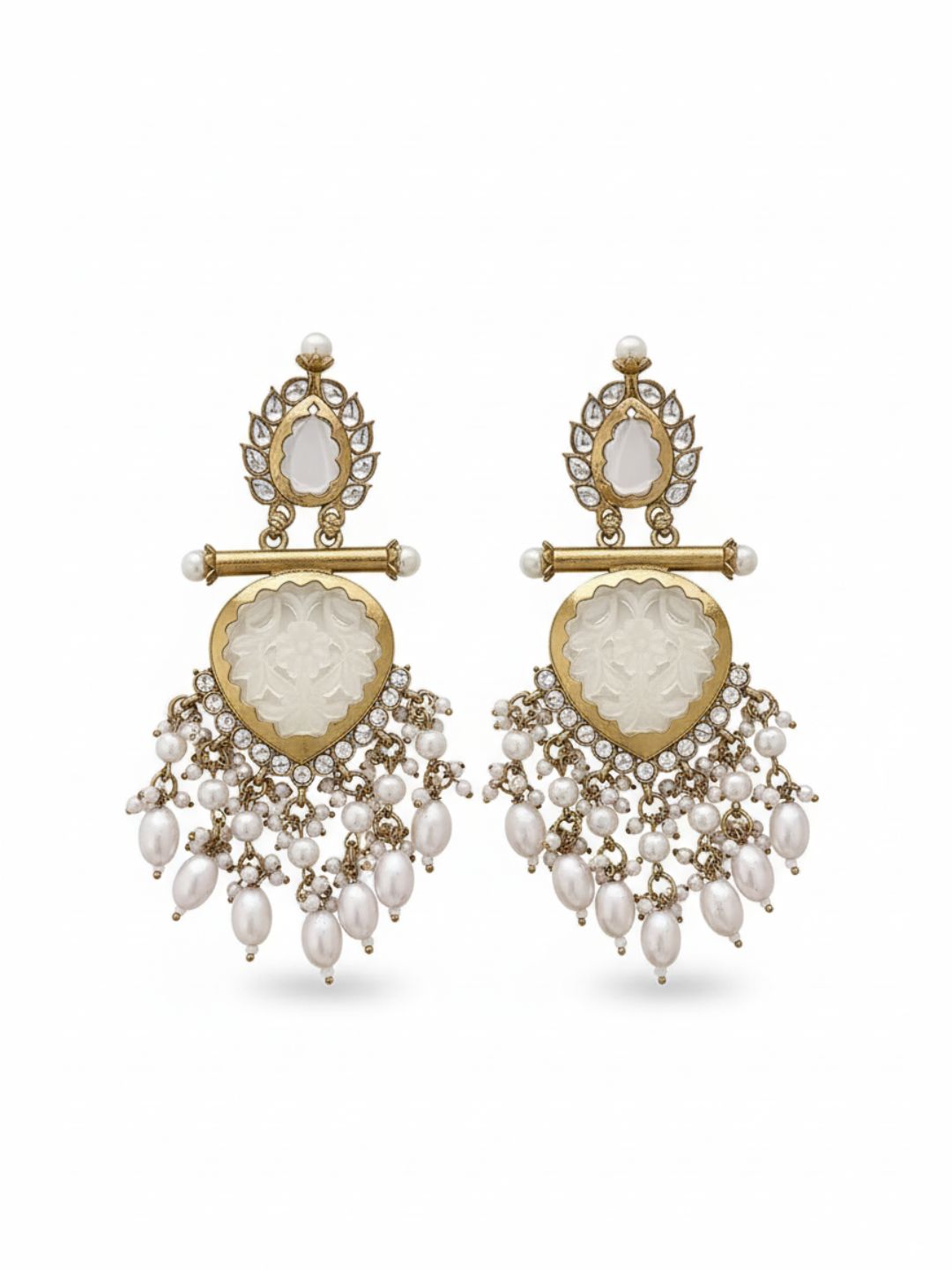 Ishhaara White Cutwork Chandbali Earrings