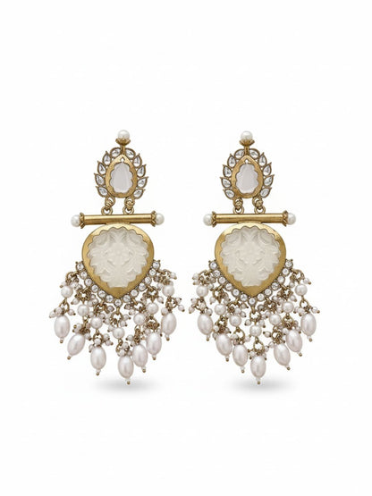 Ishhaara White Cutwork Chandbali Earrings