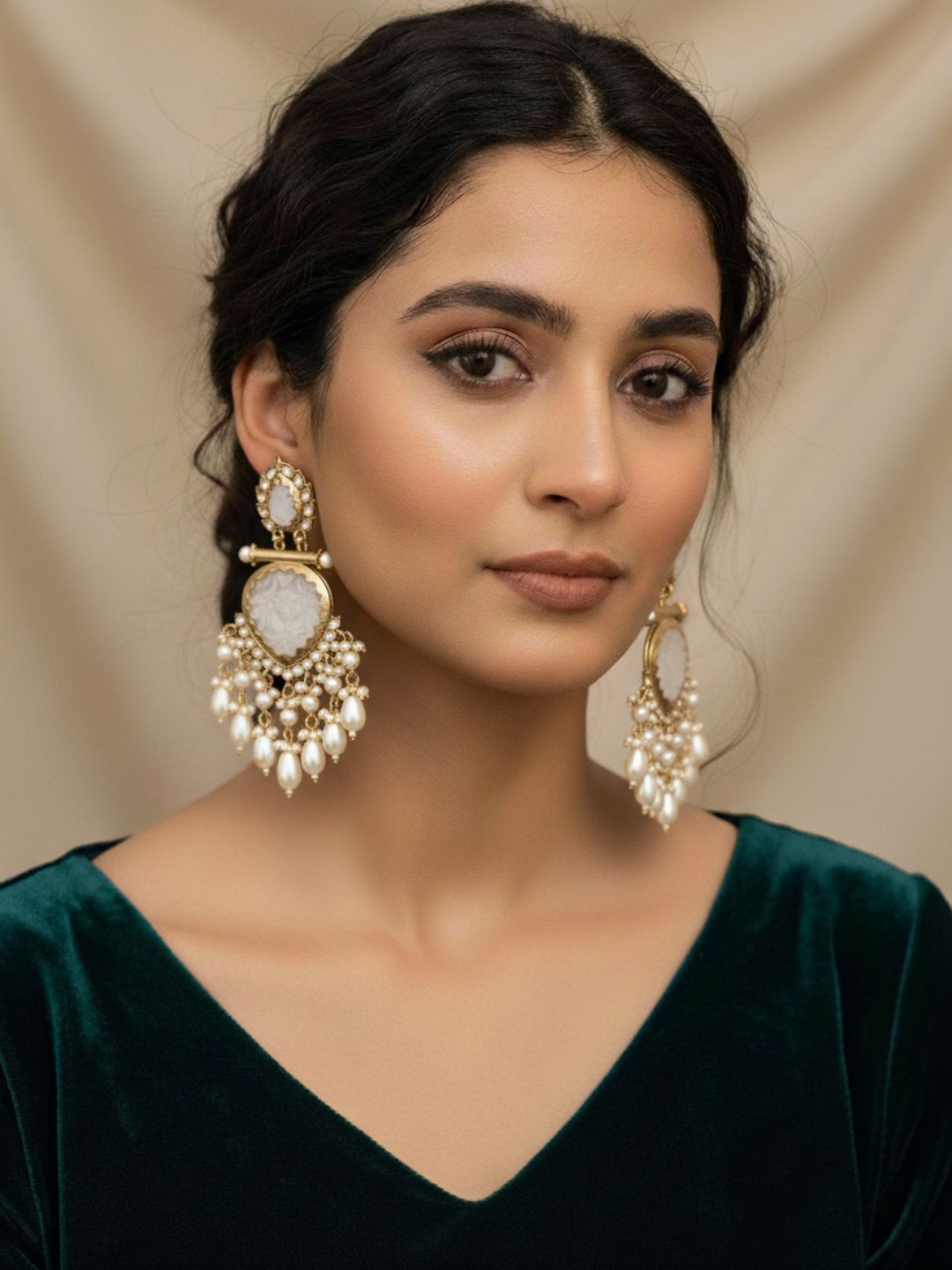 Ishhaara White Cutwork Chandbali Earrings