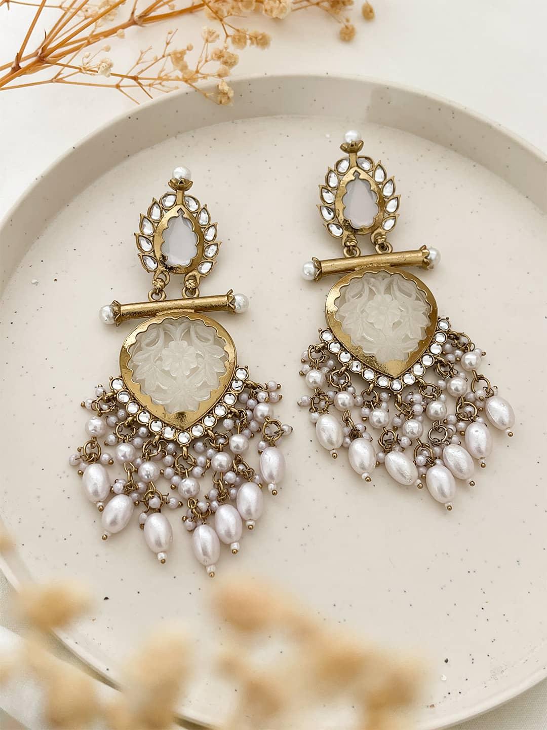 Ishhaara White Cutwork Chandbali Earrings