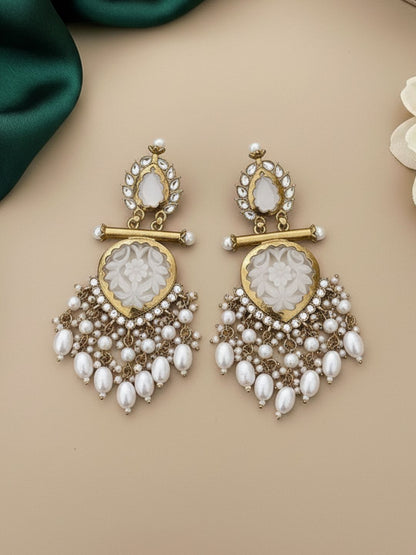 Ishhaara White Cutwork Chandbali Earrings