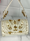 Ishhaara White Designer Embroidered Luxury Heavy Clutch Bag