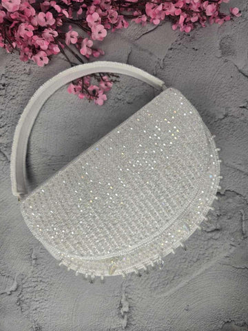 Ishhaara White Designer Moon Flap Clutch Bag 