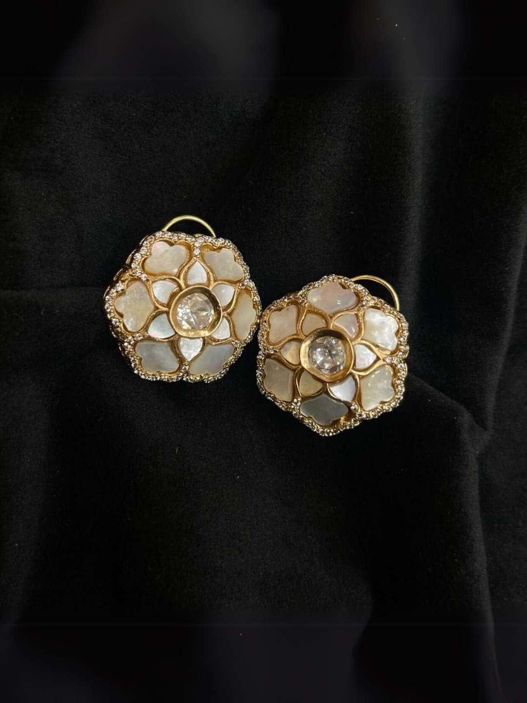 Ishhaara White Designer Polki Stud Earrings