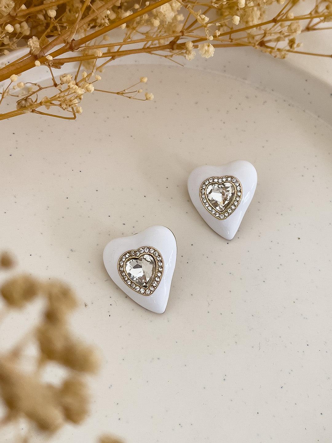 Ishhaara White Diamond Studded Heart Earrings
