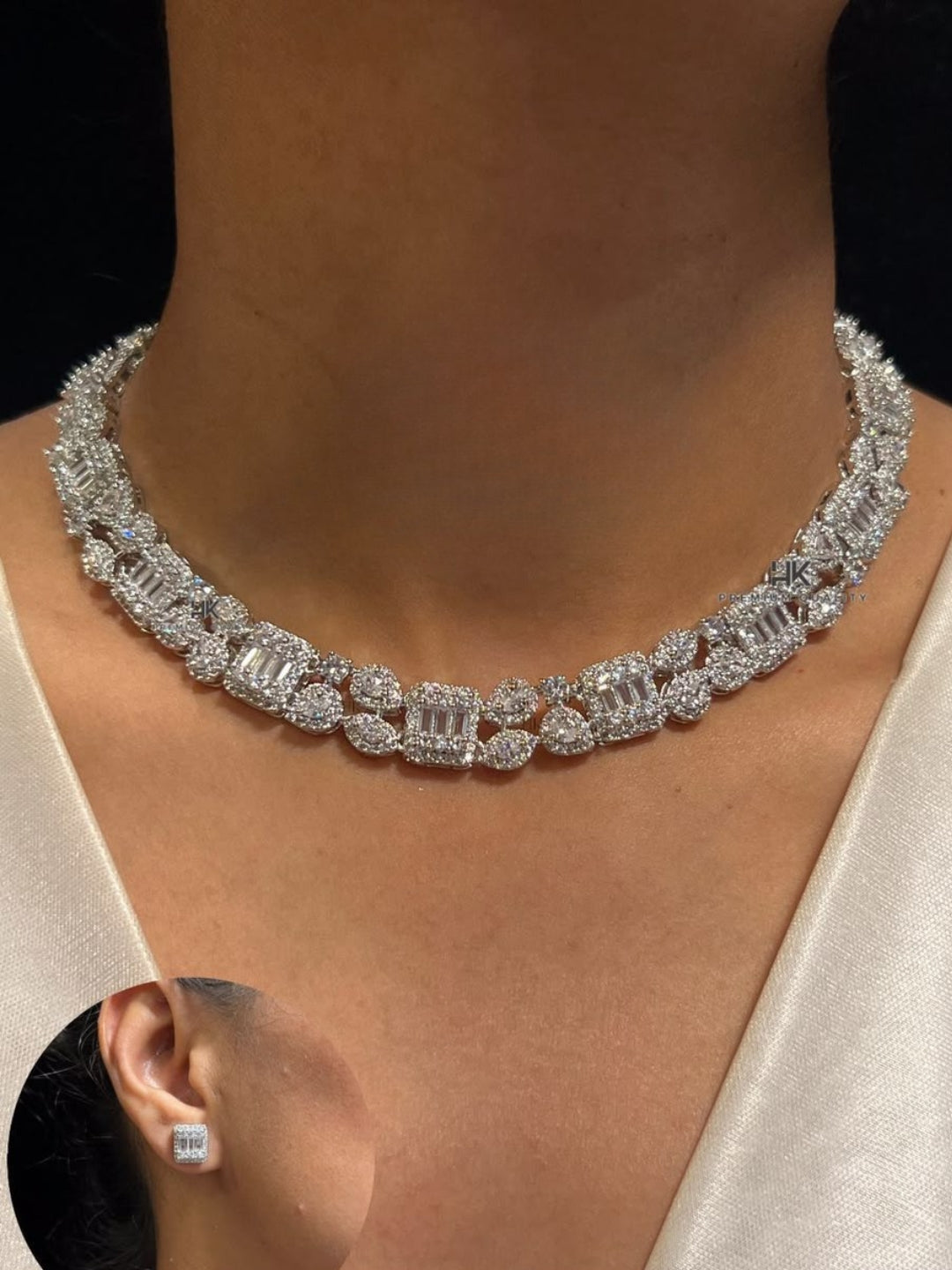 Ishhaara White Finish Faux Diamond Necklace Set
