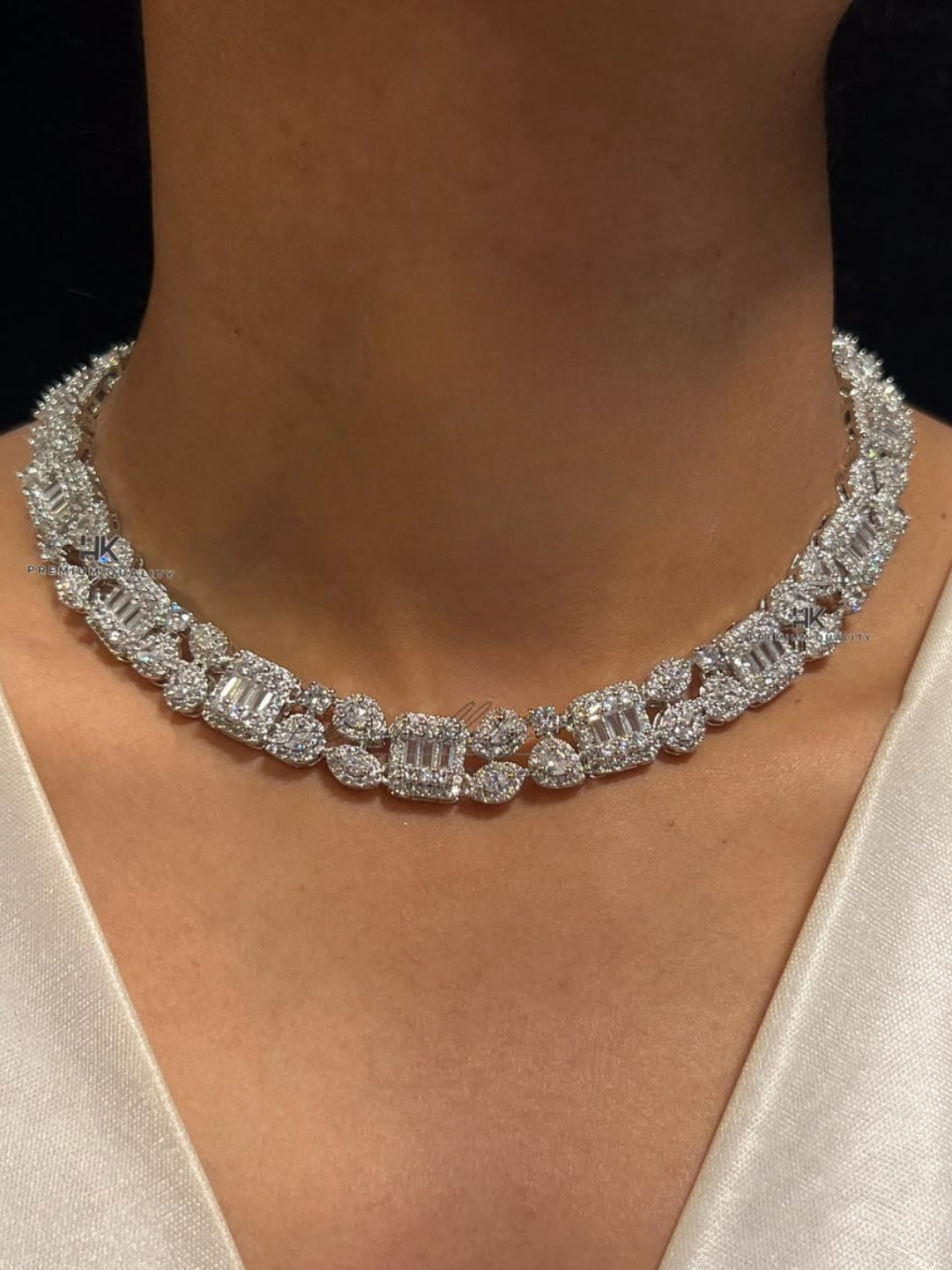 Ishhaara White Finish Faux Diamond Necklace Set