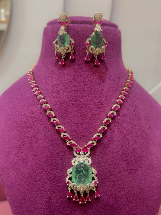 Ishhaara White Finish Stone And Zircon Long Necklace Set