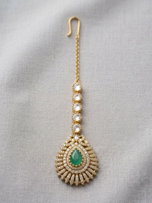 Ishhaara White Finish Zircon Maangtikka