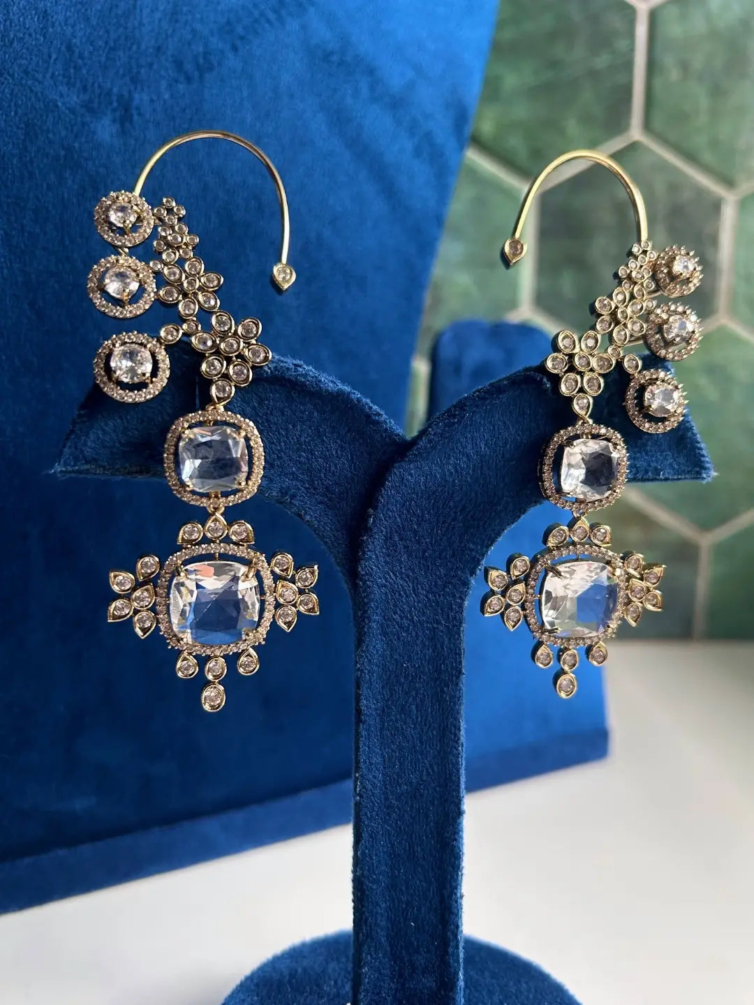 Ishhaara White Geometric Drop Earcuff Earrings
