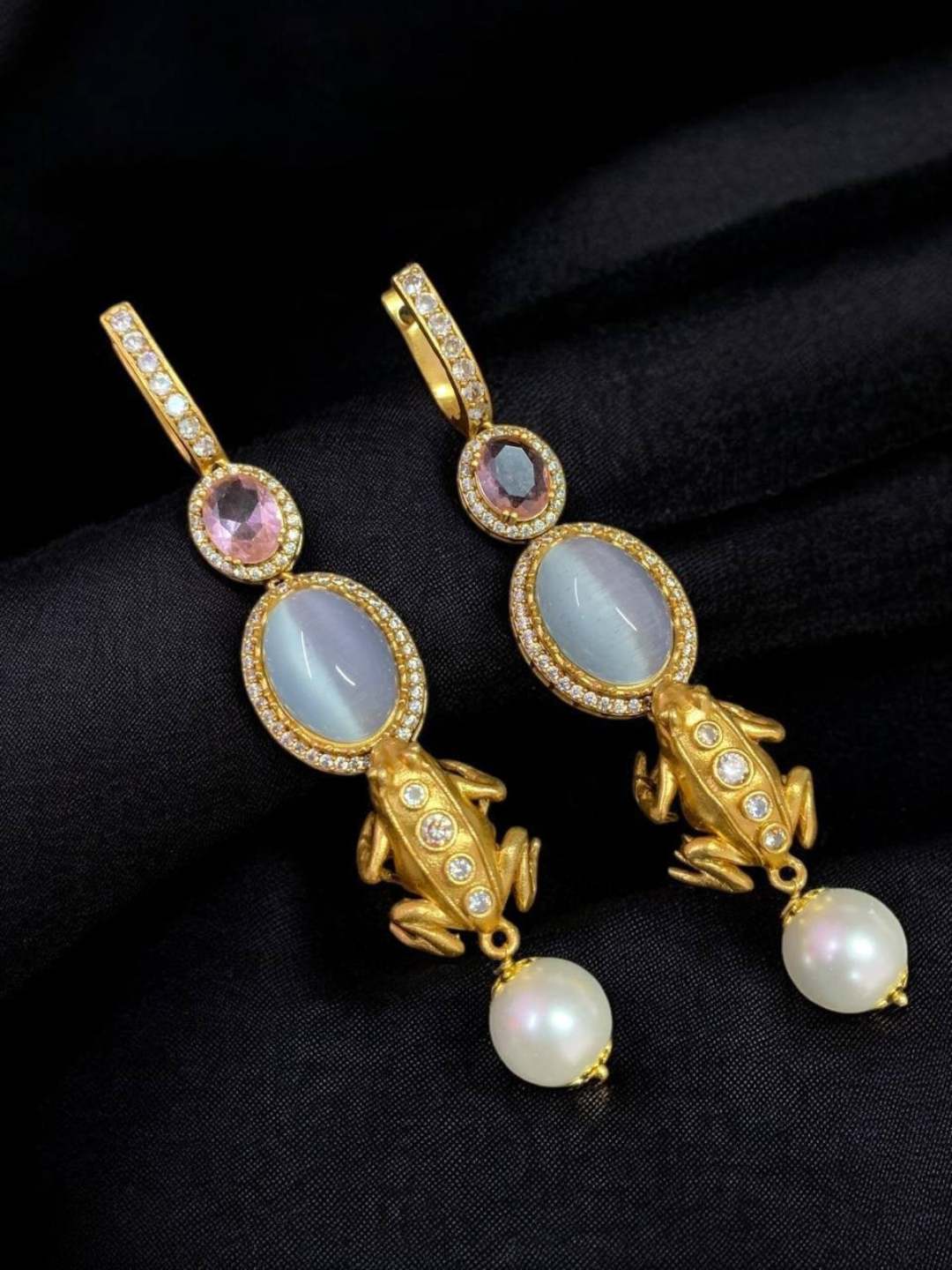 Ishhaara White Gold Finish Moissanite Polki Dangler Earrings