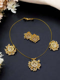 Ishhaara White Gold Plated Chand Shaped Kundan Studded Invisible Necklace