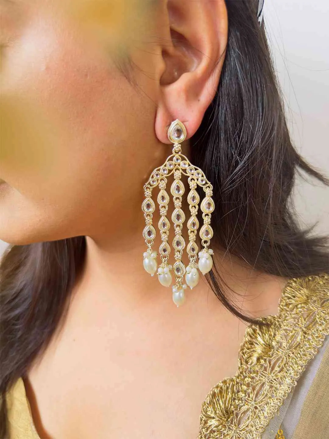 Ishhaara White Gold Plated Contemporary Drop Earrings